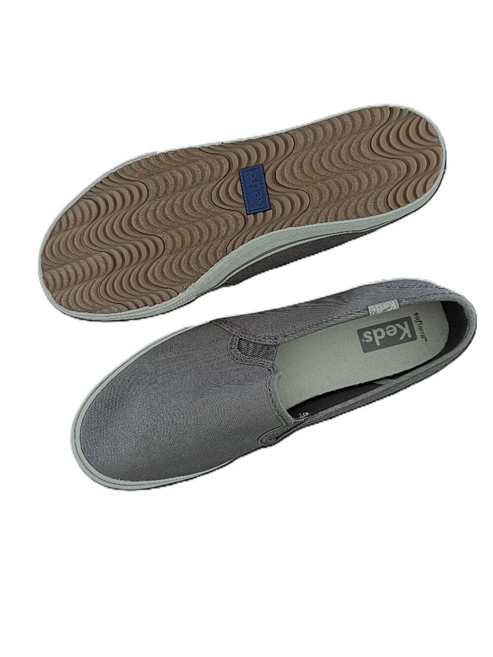 NWOB Keds Double Decker Gray Canvas Slip On Sneakers 7W WIDE